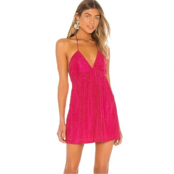 superdown Dresses & Skirts - Superdown Revolve Sparkly Hot Pink Halter Mini Dress Women's size M